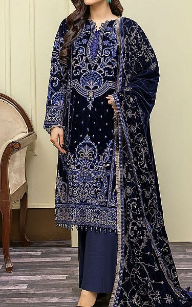Adans Libas Navy Blue Velvet Suit | Pakistani Dresses in USA- Image 1