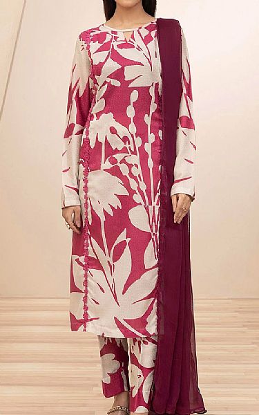 Adans Libas Ivory/Cranberry Jacquard Suit | Pakistani Lawn Dress in USA- Image 1