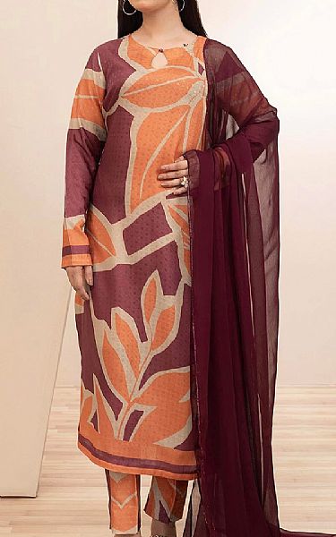 Adans Libas Sunrise Orange/Wine Jacquard Suit | Pakistani Lawn Dress in USA- Image 1