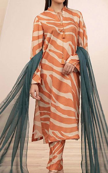 Adans Libas Sunrise Orange/Ivory Jacquard Suit | Pakistani Lawn Dress in USA- Image 1