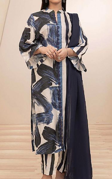Adans Libas Ivory/Navy Jacquard Suit | Pakistani Lawn Dress in USA- Image 1
