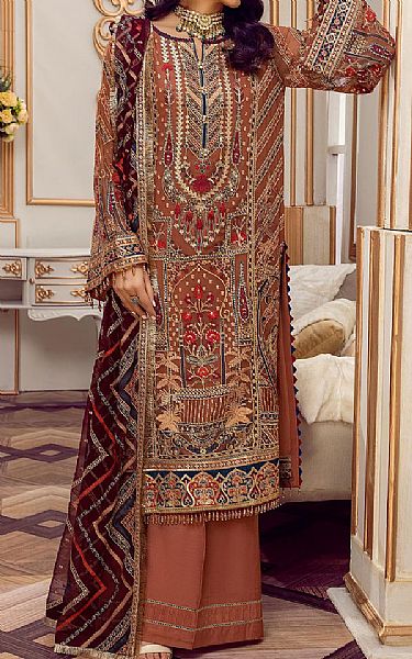 Chestnut Brown Chiffon Suit | Adans Libas Pakistani Chiffon Dresses
