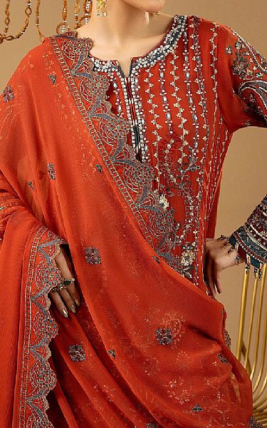 Adans Libas Shocking Orange Chiffon Suit | Pakistani Embroidered Chiffon Dresses USA- Image 3