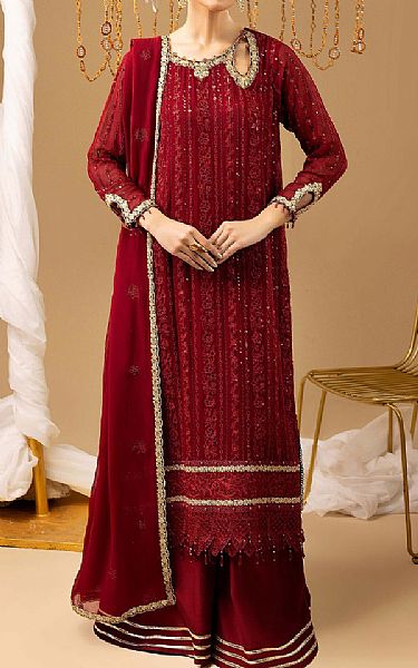 Adans Libas Maroon Chiffon Suit | Pakistani Embroidered Chiffon Dresses USA- Image 1