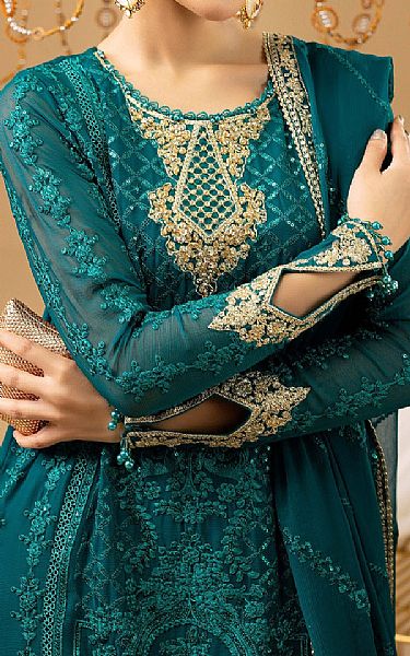 Adans Libas Teal Chiffon Suit | Pakistani Embroidered Chiffon Dresses USA- Image 3