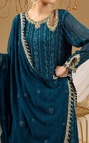 Adans Libas Teal Chiffon Suit | Pakistani Embroidered Chiffon Dresses USA- Image 3