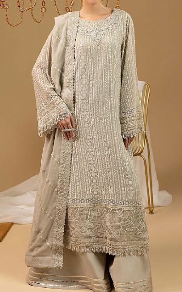 Adans Libas Beige Chiffon Suit | Pakistani Embroidered Chiffon Dresses USA- Image 1