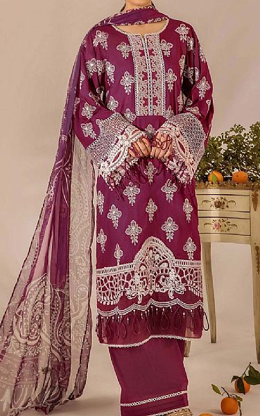 Adans Libas Dark Raspberry Lawn Suit | Pakistani Lawn Dress in USA- Image 1
