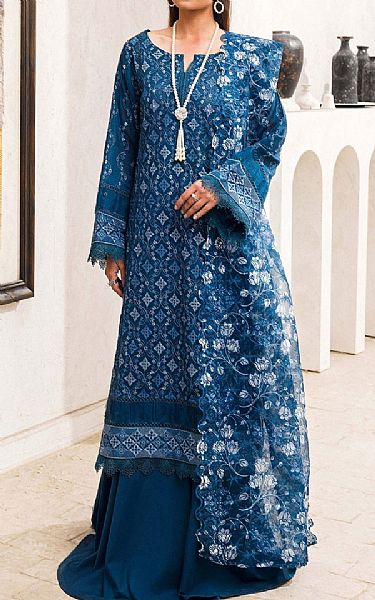 Adans Libas Denim Blue Lawn Suit | Pakistani Lawn Suits- Image 1