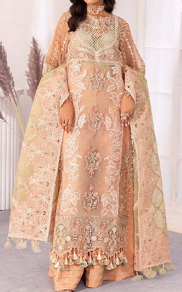 Adans Libas Peach Organza Suit | Pakistani Embroidered Chiffon Dresses USA- Image 1