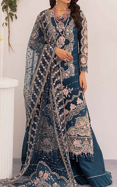 Adans Libas Denim Blue Chiffon Suit | Pakistani Embroidered Chiffon Dresses USA- Image 1