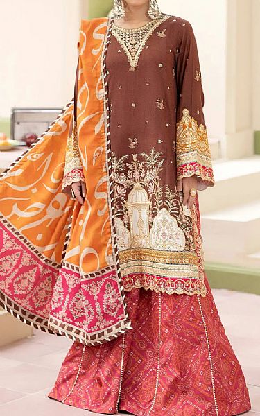 Adans Libas Sanguine Brown Dhanak Suit | Pakistani Winter Dresses in USA- Image 1