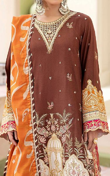 Adans Libas Sanguine Brown Dhanak Suit | Pakistani Winter Dresses in USA- Image 2