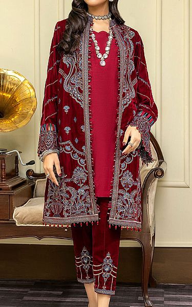 Adans Libas Maroon/Crimson Velvet Suit | Pakistani Dresses in USA- Image 1