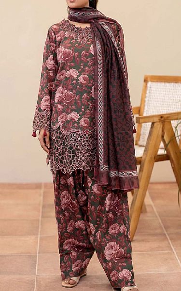 Adans Libas Wine/Black Lawn Suit | Pakistani Lawn Dress in USA- Image 1
