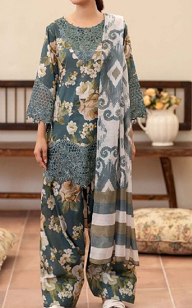 Adans Libas Teal Grey Lawn Suit | Pakistani Lawn Dress in USA- Image 1