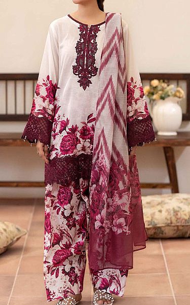 Adans Libas White/Plum Lawn Suit | Pakistani Lawn Dress in USA- Image 1