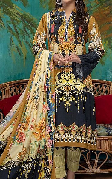 Adans Libas Mustard/Black Linen Suit | Pakistani Dresses in USA- Image 1
