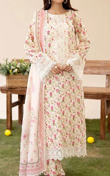 Adans Libas Ivory/Pink Lawn Suit | Pakistani Lawn Dress in USA- Image 1