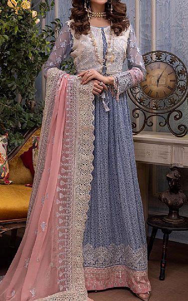 Adans Libas Cornflower Blue Chiffon Suit | Pakistani Dresses in USA- Image 1