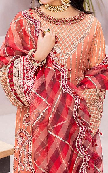 Adans Libas Coral Chiffon Suit | Pakistani Embroidered Chiffon Dresses USA- Image 3