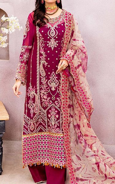 Adans Libas Rose Bud Cherry Chiffon Suit | Pakistani Embroidered Chiffon Dresses USA- Image 1