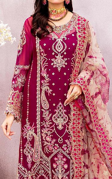 Adans Libas Rose Bud Cherry Chiffon Suit | Pakistani Embroidered Chiffon Dresses USA- Image 3