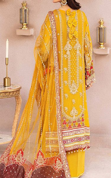 Adans Libas Golden Yellow Chiffon Suit | Pakistani Embroidered Chiffon Dresses USA- Image 2