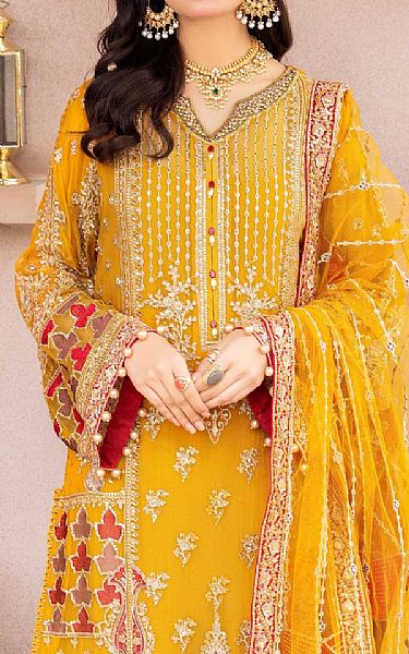Adans Libas Golden Yellow Chiffon Suit | Pakistani Embroidered Chiffon Dresses USA- Image 3