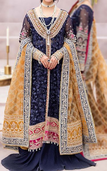 Adans Libas Navy Blue Chiffon Suit | Pakistani Embroidered Chiffon Dresses USA- Image 1