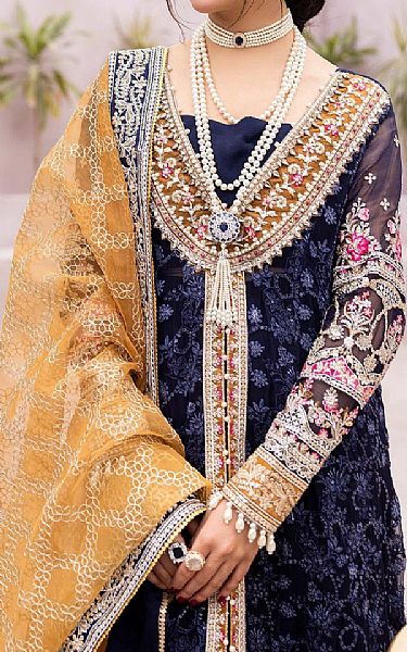 Adans Libas Navy Blue Chiffon Suit | Pakistani Embroidered Chiffon Dresses USA- Image 3