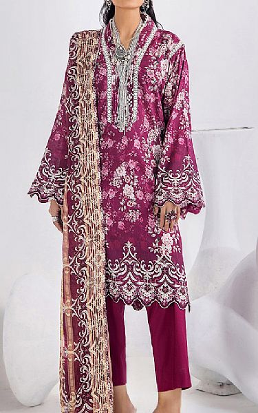 Adans Libas Dark Raspberry Lawn Suit | Pakistani Lawn Suits- Image 1