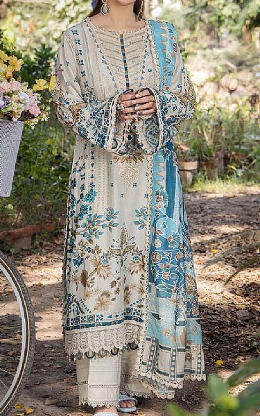 Adans Libas Pastel Grey Lawn Suit | Pakistani Lawn Dress in USA- Image 1