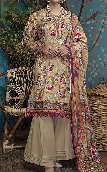 Adans Libas Light Golden Linen Suit | Pakistani Dresses in USA- Image 1