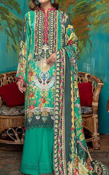 Adans Libas Sea Green Linen Suit | Pakistani Dresses in USA- Image 1