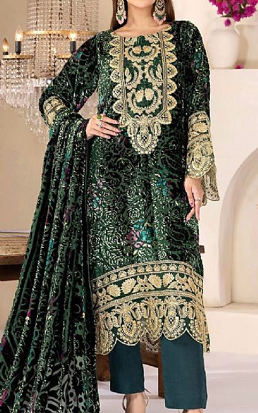 Adans Libas Green Velvet Suit | Pakistani Winter Dresses in USA- Image 1