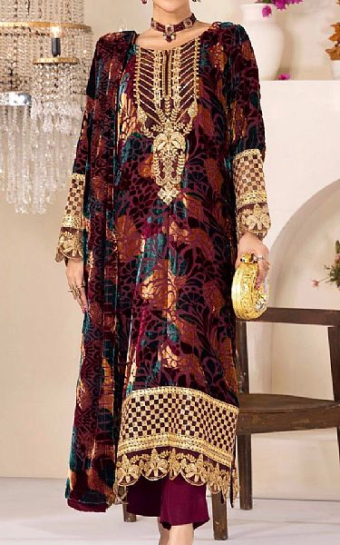 Adans Libas Wine Velvet Suit | Pakistani Winter Dresses in USA- Image 1