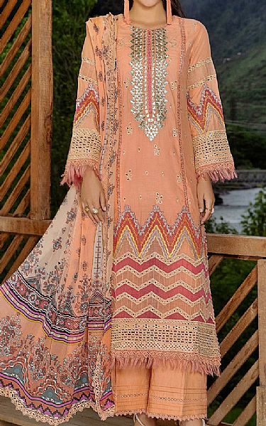 Adans Libas Peach Lawn Suit | Pakistani Lawn Dress in USA- Image 1