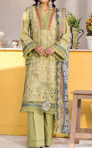 Adans Libas Pale Olive Green Lawn Suit | Pakistani Lawn Dress in USA- Image 1