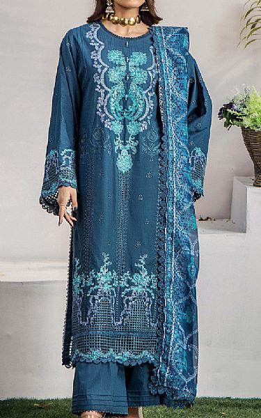 Adans Libas Teal Blue Lawn Suit | Pakistani Lawn Dress in USA- Image 1