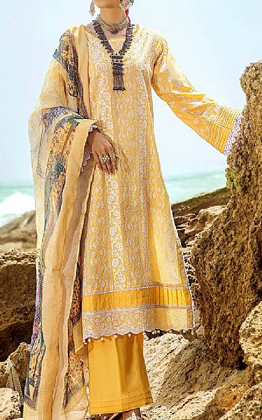 Adans Libas Golden Yellow Lawn Suit | Pakistani Lawn Suits- Image 1