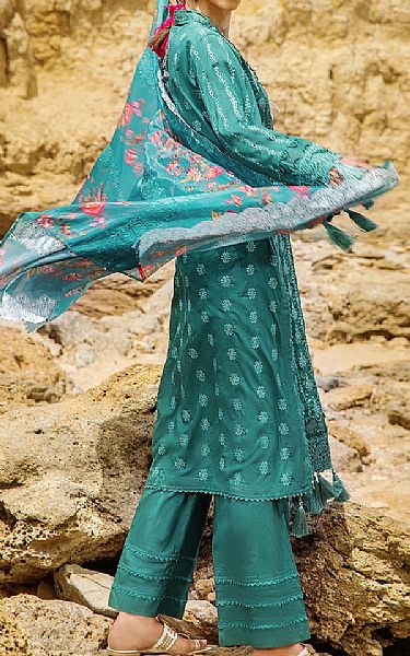 Adans Libas Teal Lawn Suit | Pakistani Lawn Suits- Image 2