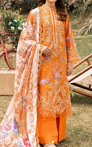 Adans Libas Cadmium Orange Lawn Suit | Pakistani Lawn Suits- Image 1