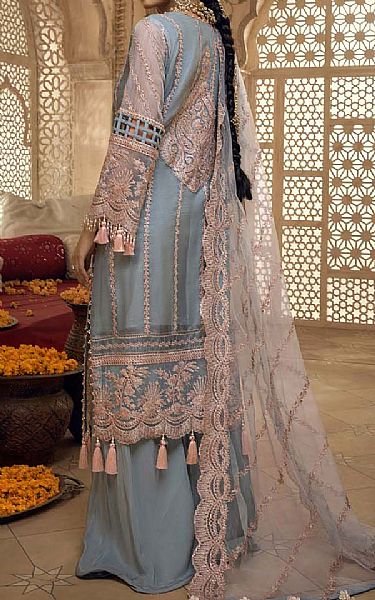 Sky Blue Net Suit | Adans Libas Pakistani Chiffon Dresses