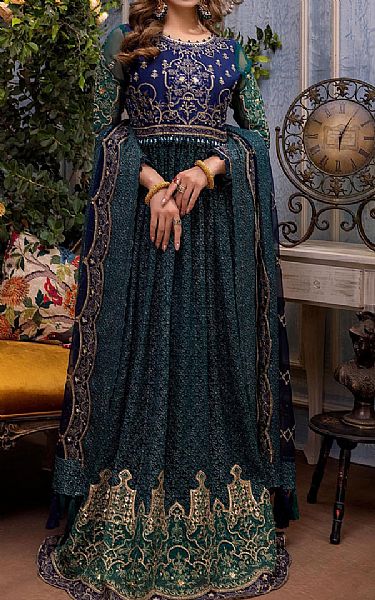 Adans Libas Teal/Dark Blue Chiffon Suit | Pakistani Dresses in USA- Image 1