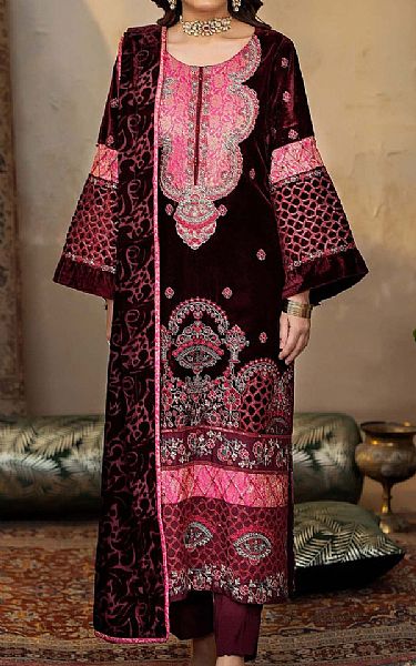 Adans Libas Maroon Oak Velvet Suit | Pakistani Winter Dresses in USA- Image 1