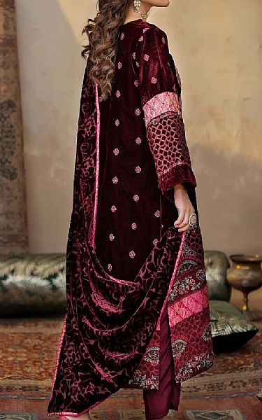 Adans Libas Maroon Oak Velvet Suit | Pakistani Winter Dresses in USA- Image 2