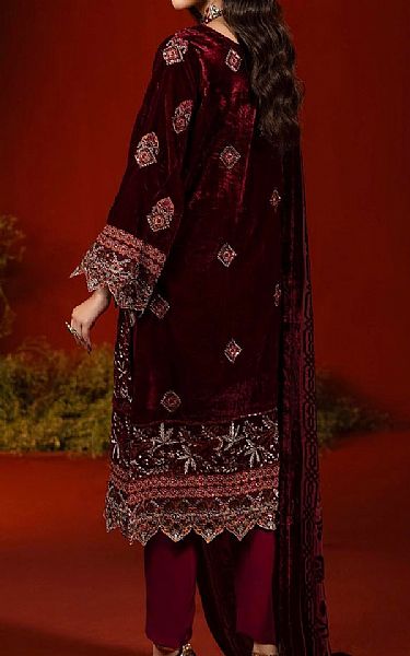 Adans Libas Dark Maroon Velvet Suit | Pakistani Winter Dresses in USA- Image 2