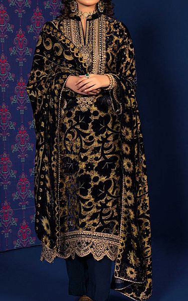 Adans Libas Navy Velvet Suit | Pakistani Winter Dresses- Image 1