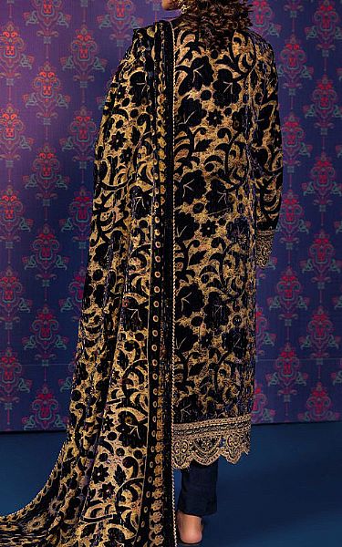 Adans Libas Navy Velvet Suit | Pakistani Winter Dresses- Image 2